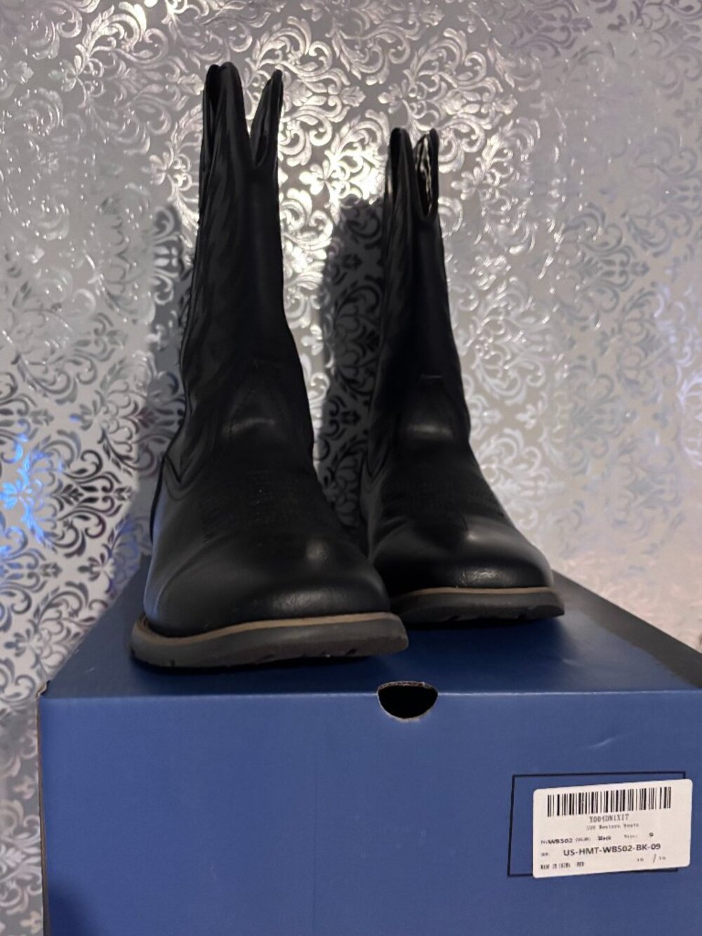 IUV Black Western Cowboy Boots Embroidered Mid-Calf Pull On sizes 9